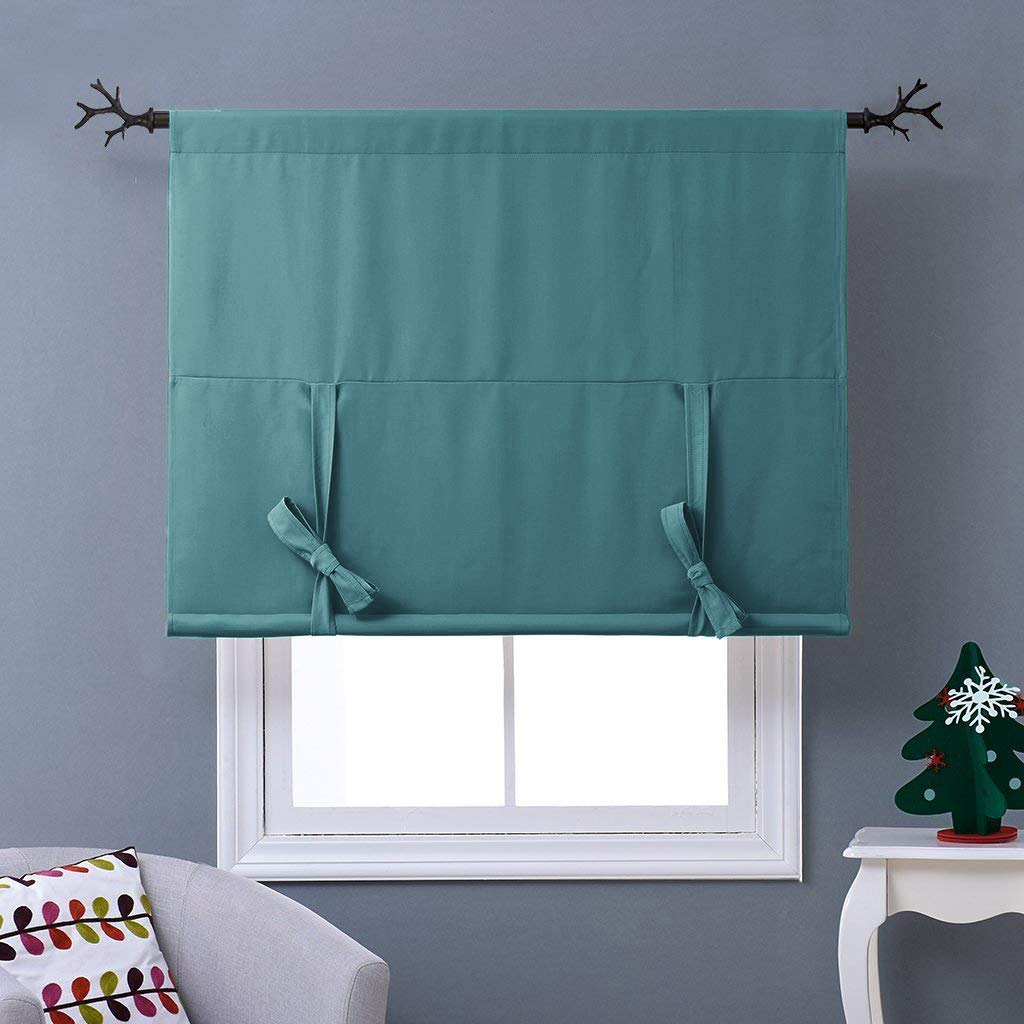 NICETOWN Blackout Tie-Up Valance Curtain - Balloon Shade Bay Window Drape/Drapery for Living Room Christmas Decor (Sea Teal, 1 P